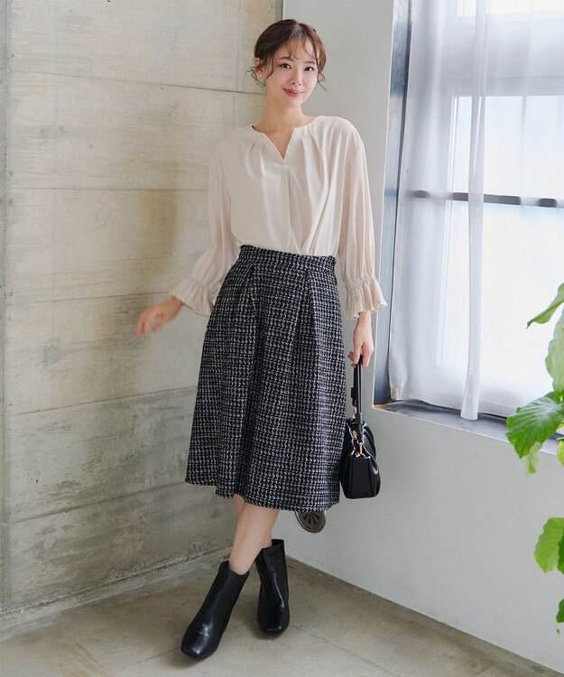 Tiaclasse L 【洗える】プリーツスリーブブラウス アイボリー