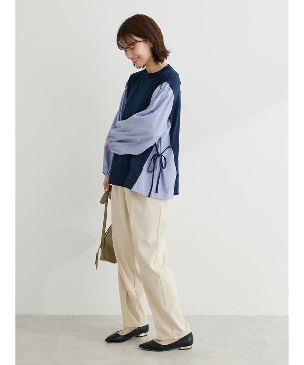 Green Parks 布帛ドッキング脇リボンプルオーバー Navy