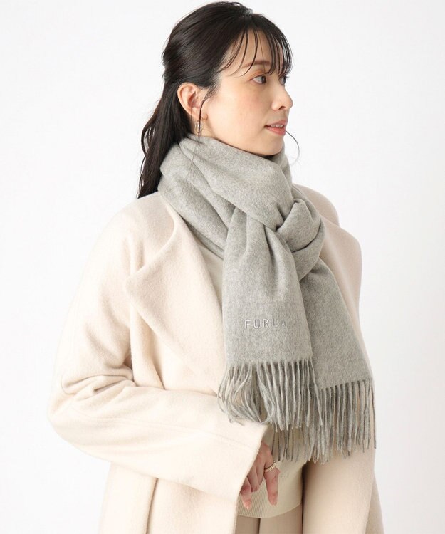MOONBAT 【洗えるカシミヤ/大人百花1月号掲載】FURLA カシミヤ100%超大判無地 ストールマフラー／幅70cm グレー