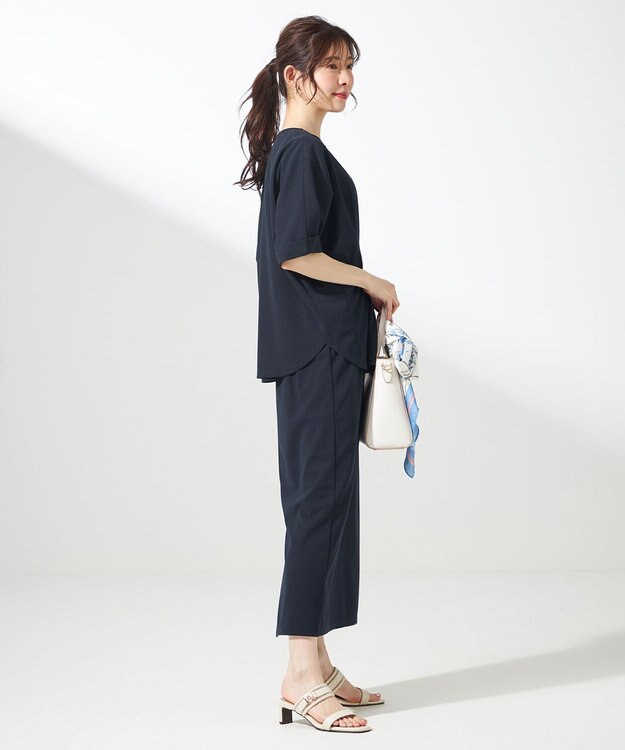 ANY SIS S 【前後着用・UVケア・洗える】2WAYジョーゼットジャージードルマン カットソー ネイビー