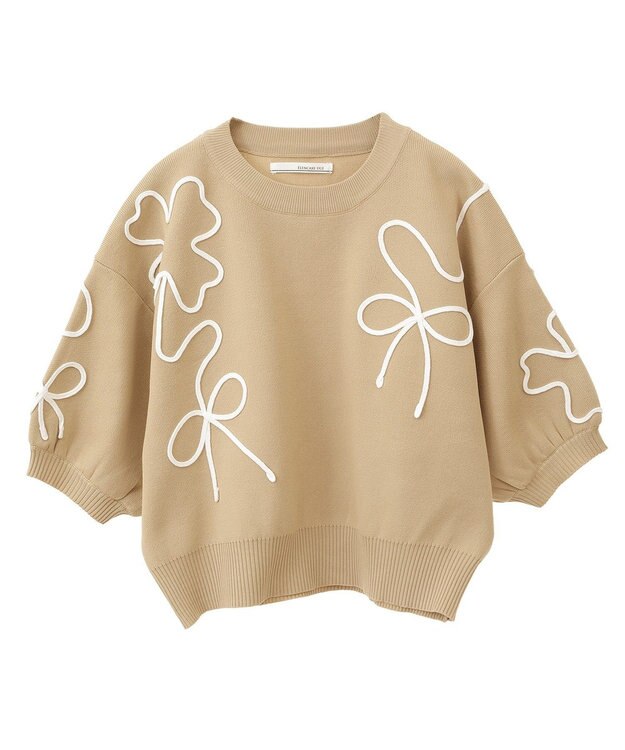 Green Parks ・ＥＬＥＮＣＡＲＥ　ＤＵＥ　ライン刺繍５分袖ニット Beige