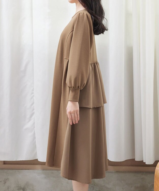 Tiaclasse L 【洗える】ドッキングティアードワンピース キャメル