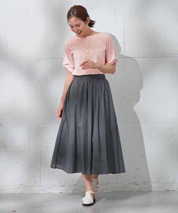 ANY 【接触冷感】シルケットスムース タックスリーブトップス ピンク