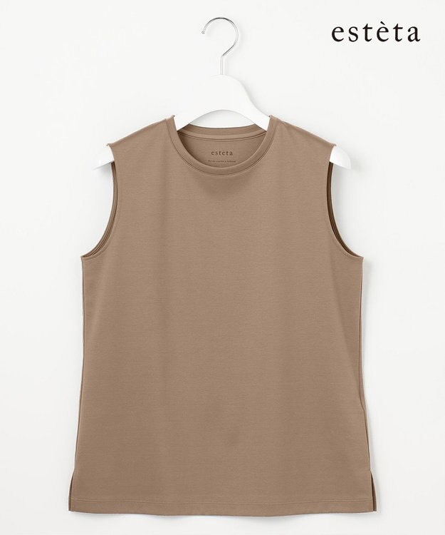 23区 【エステータ】スーピマコットン プレミアムジャージー ノースリーブTシャツ ブラウン系