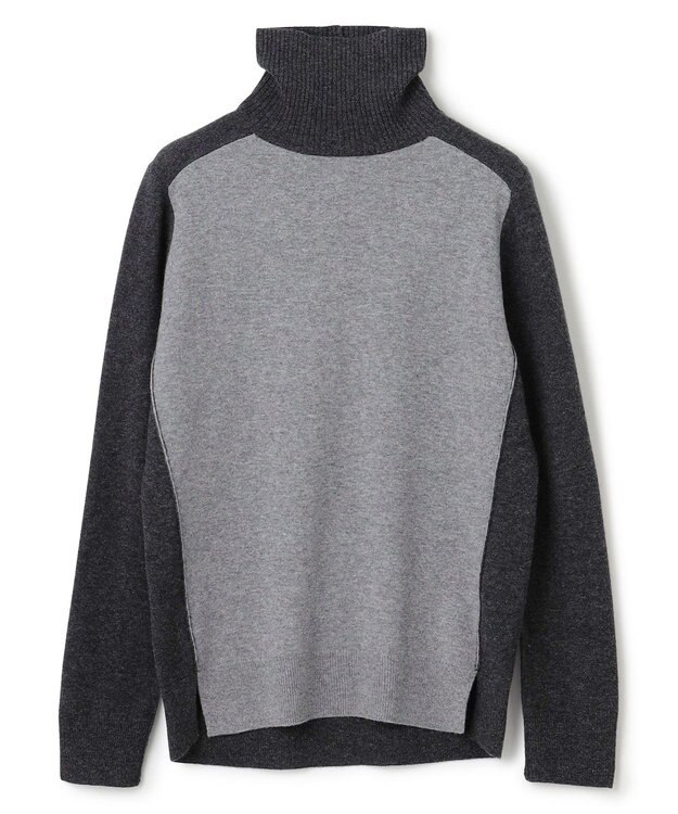 BEIGE， 【WEB限定・洗える】ROGAN / バイカラーウールハイネックニット M Gray x C Gray
