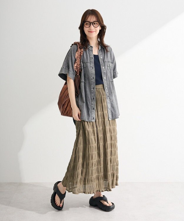 Green Parks ボイルシャーリングフレアスカート Khaki