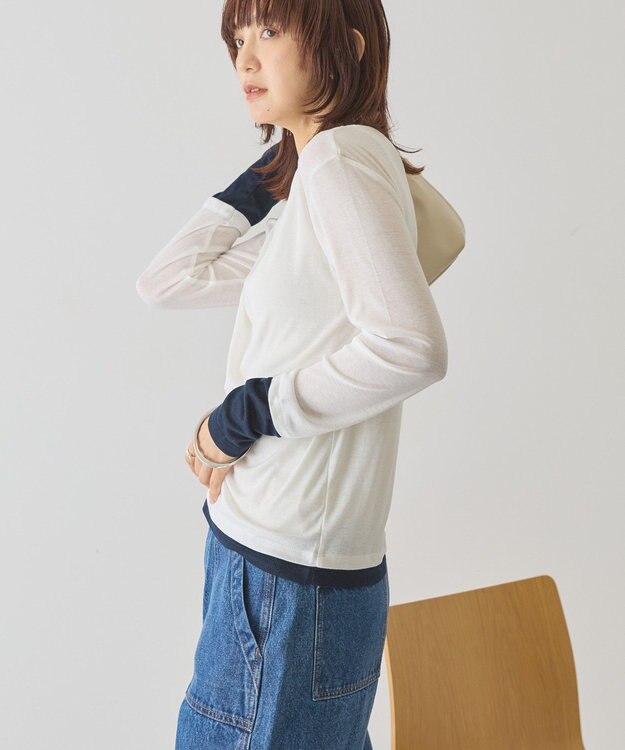 AMERICAN HOLIC 配色シアーレイヤードプルオーバー Navy