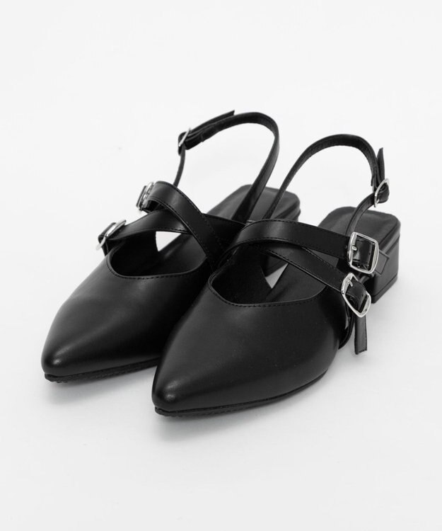 WEGO ダブルベルトポインテッドシューズ ブラック