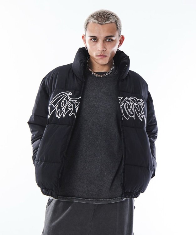 WEGO 【ユニセックス着用ITEM/MLサイズ展開】パファーグラフィックブルゾン ブラック