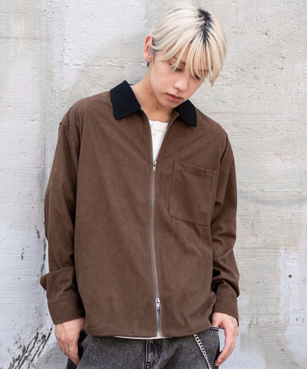WEGO 【ユニセックス着用ITEM/MLサイズ展開】コーデュロイシャツジャケット ブラウン