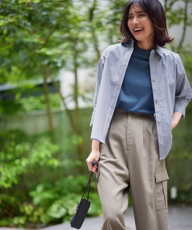 ANY 【UVケア/接触冷感/洗濯機可能】クールＵＶドルマンシャツ ブルーストライプ