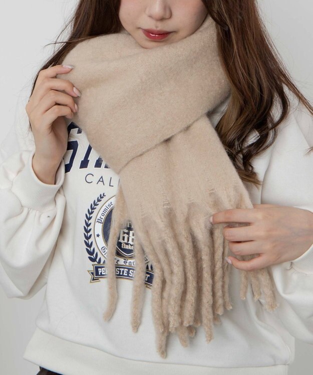 WEGO 【ユニセックス着用ITEM】ワイドフリンジストール ベージュ