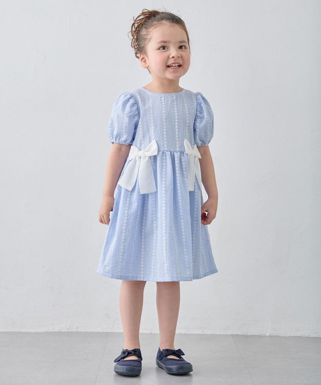 ANY KIDS 【洗濯機可能】サッカー ストライプワンピース サックスブルー