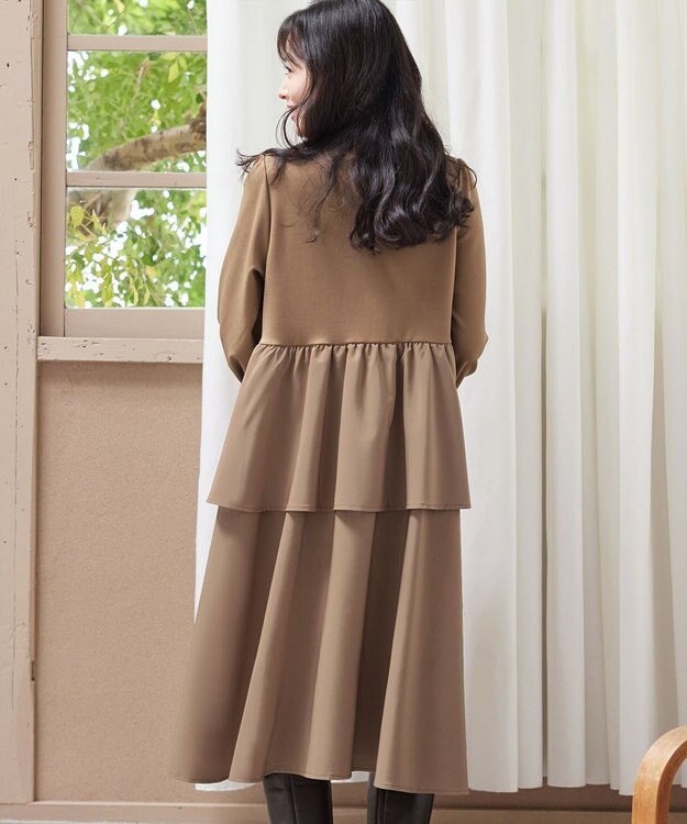 Tiaclasse L 【洗える】ドッキングティアードワンピース キャメル