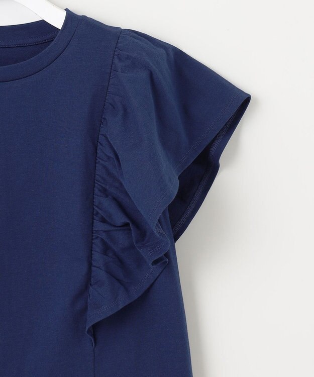 UNFILO L 【吸水速乾/マシンウォッシャブル】フリルスリーブ Tシャツ ダルブルー系