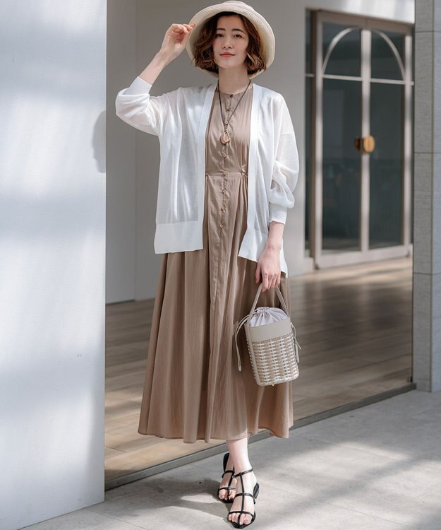 23区 L シャイニーシアー フロントオープン カーディガン ホワイト系