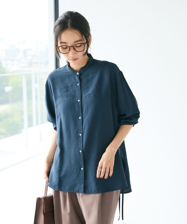 CRAFT STANDARD BOUTIQUE レーヨントロミサイドリボンチュニック Navy