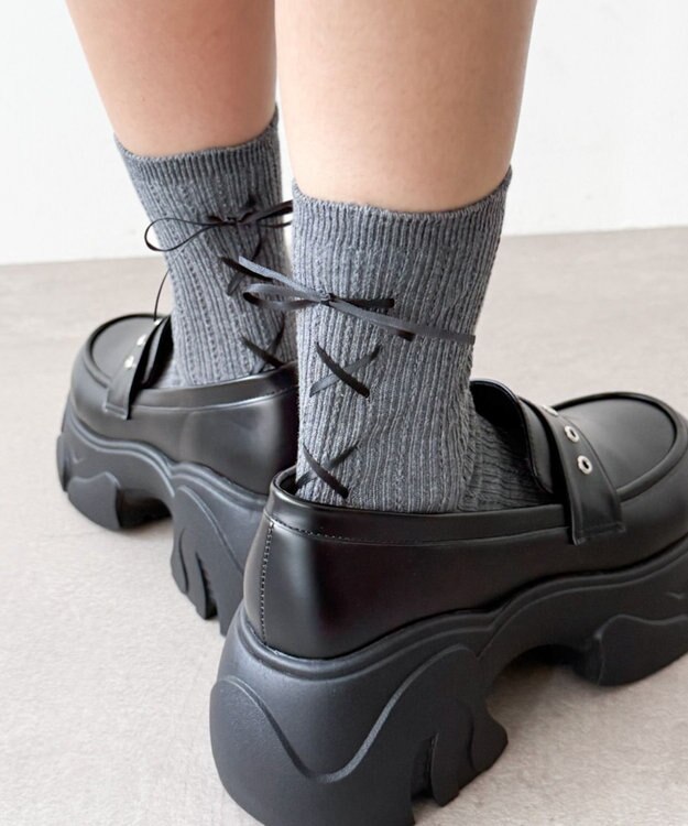 WEGO レースアップバックリボンソックス ダークグレー