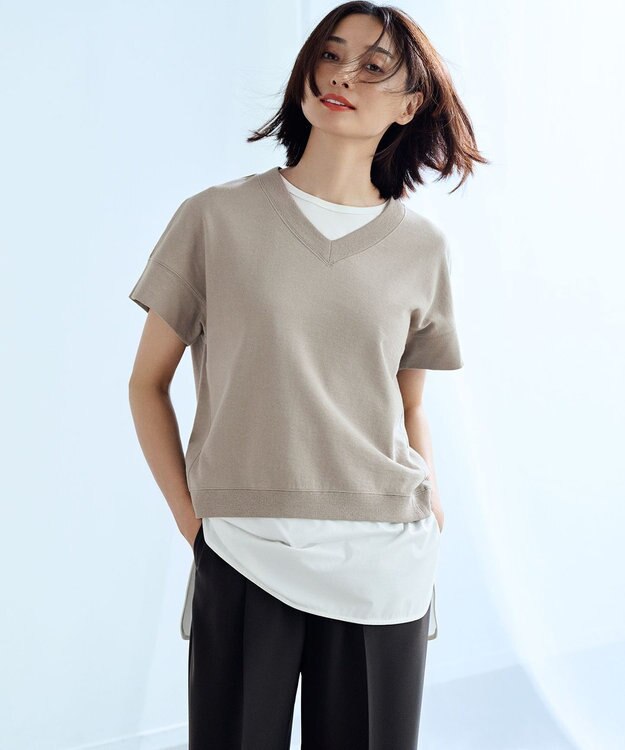 23区 L 【新色追加/洗える】コットンベアジャージー ノースリーブ Tシャツ ホワイト系