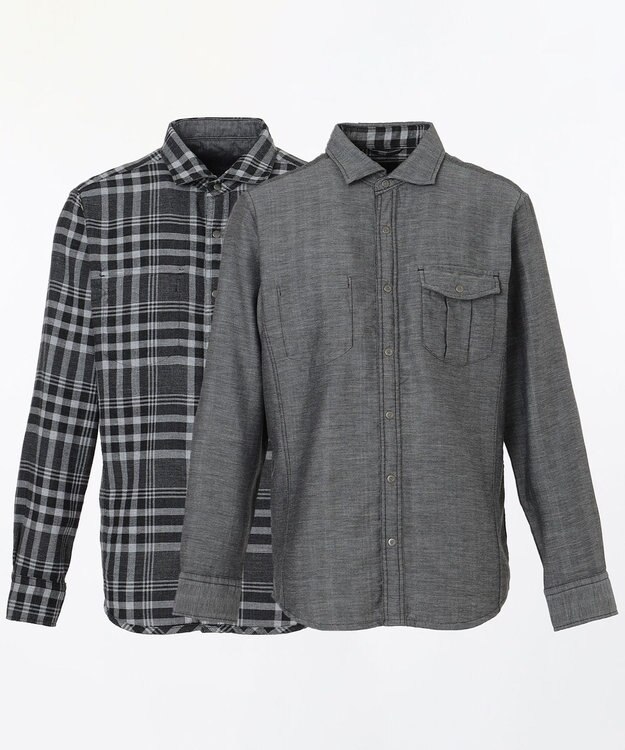 JOSEPH ABBOUD 【キングサイズ】リバーシブルチェック シャツ ブラック系