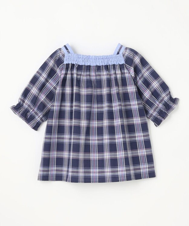 組曲 KIDS 【110-140㎝】プランタンチェック ブラウス ネイビー