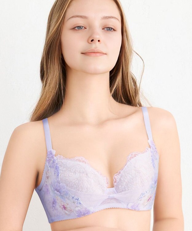 WACOAL ブラジャー 【リボンブラ 脇すっきり】 脇高設計 着やせシルエット 動いても谷間キープ Gカップまで対応 大きいサイズ レディース BXB443 /ワコール パープル