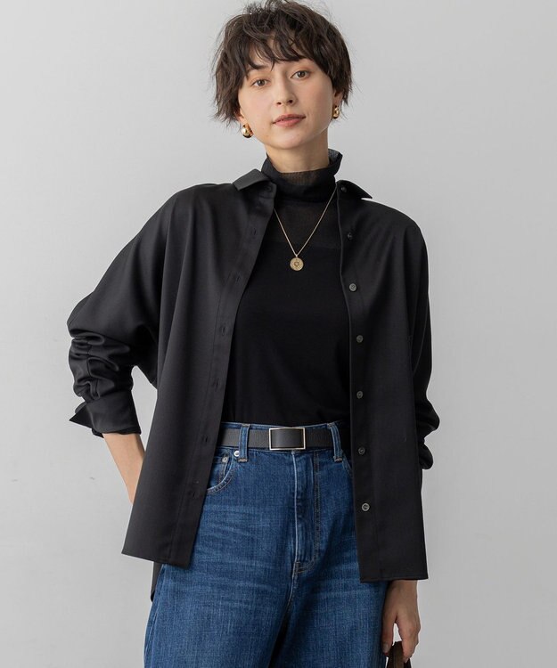 23区 S 【滝沢眞規子さん着用/洗える】メリノウールサテン 2WAYドルマンスリーブシャツ ブラック系