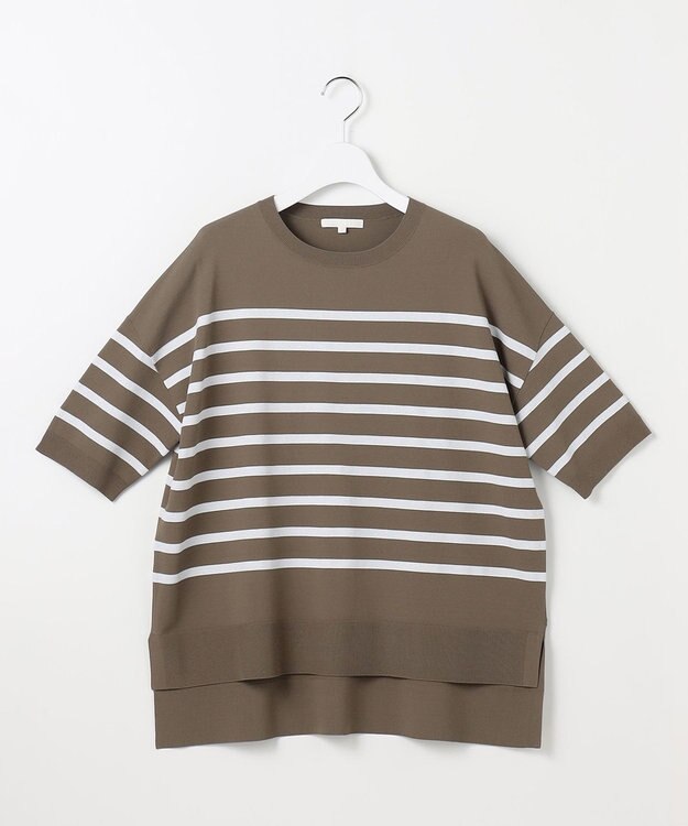 自由区 S クレープストレッチプルオーバー ニットⅡ [新色]カーキ×オフボーダー