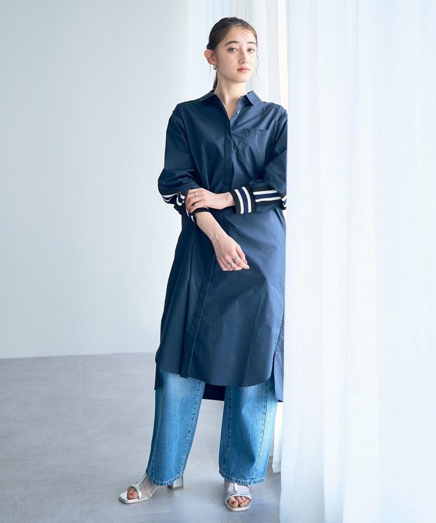YECCA VECCA リブMIXシャツワンピース Navy