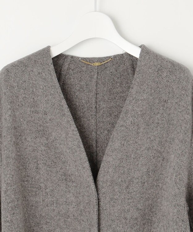 自由区 L ウールリバーロング コート グレーヘリンボン