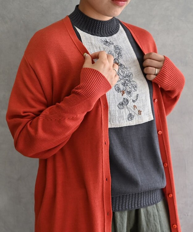 muuc 〈高品質シルク＆スーピマ超長綿〉〈洗えるニット〉〈通年着られる〉シルクコットンのロングカーディガン オレンジ