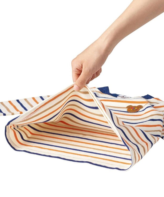 MIKI HOUSE HOT BISCUITS 【80-120cm】 ボーダー柄 長袖ワンピース オレンジ