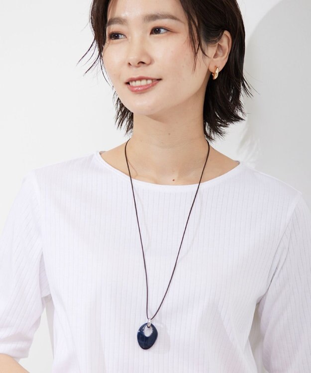 J.PRESS LADIES マーブルトップ レザー ネックレス ネイビー系