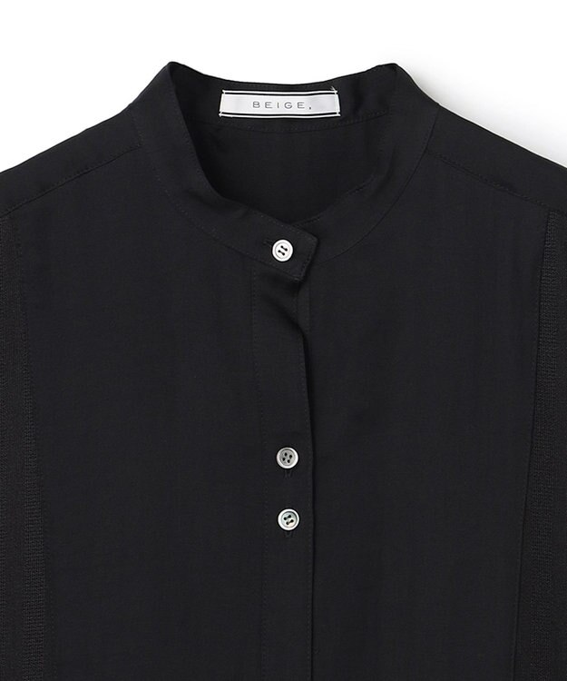 BEIGE， GOSHE / サテン切替 シアースタンドブラウス Black