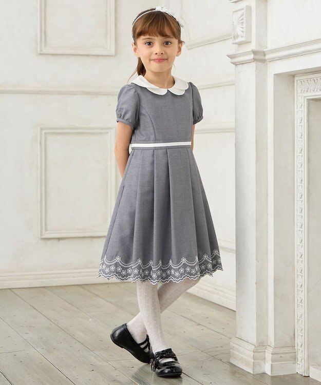 ANY KIDS 【2点セット】ジャケット＋裾刺繍ワンピース グレー