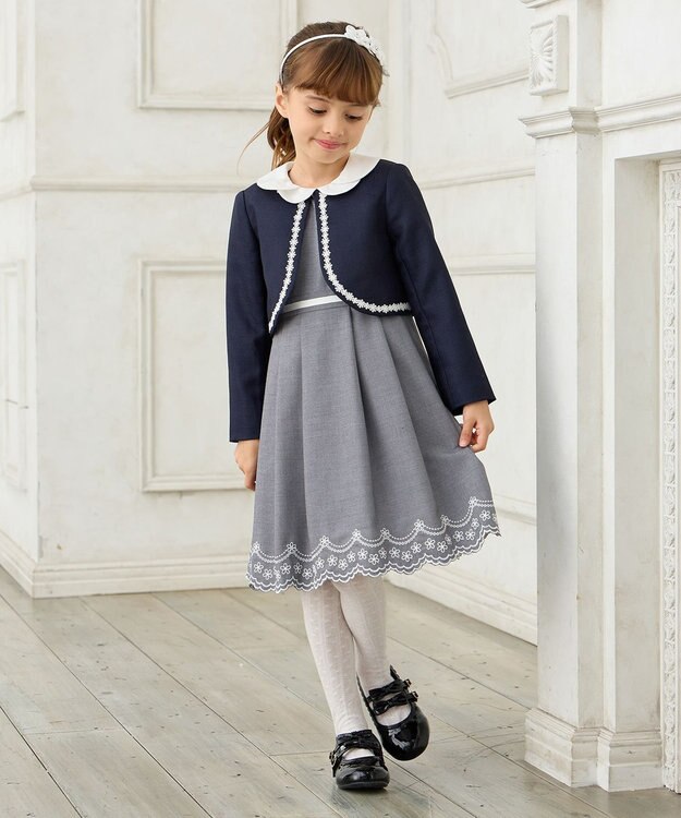 ANY KIDS 【2点セット】ジャケット＋裾刺繍ワンピース グレー