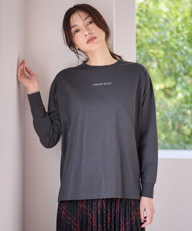 ANY L 【洗濯機可】チビロゴロングスリーブＴシャツ チャコール