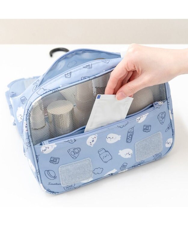 Mother garden しろたん トラベルポーチ 《旅行柄》 ブルー