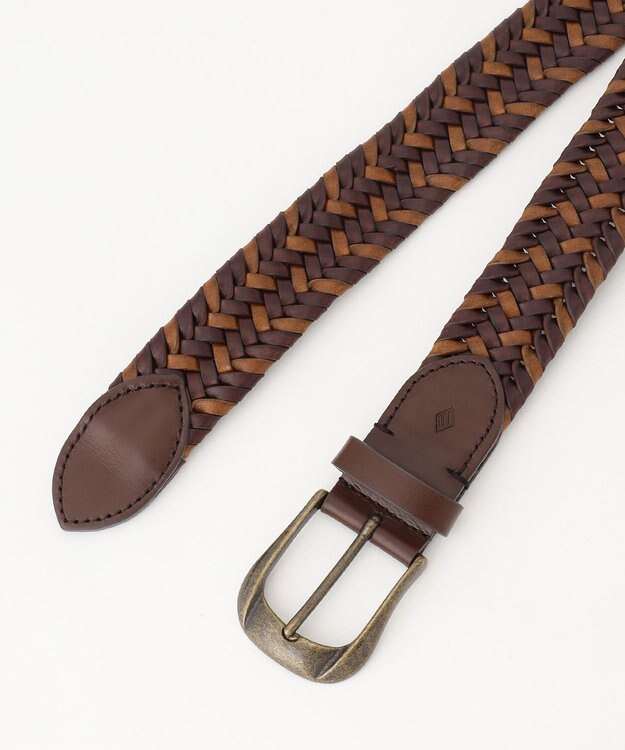 JOSEPH ABBOUD 【伸びる/日本製】レザーメッシュ ベルト ダークブラウン系