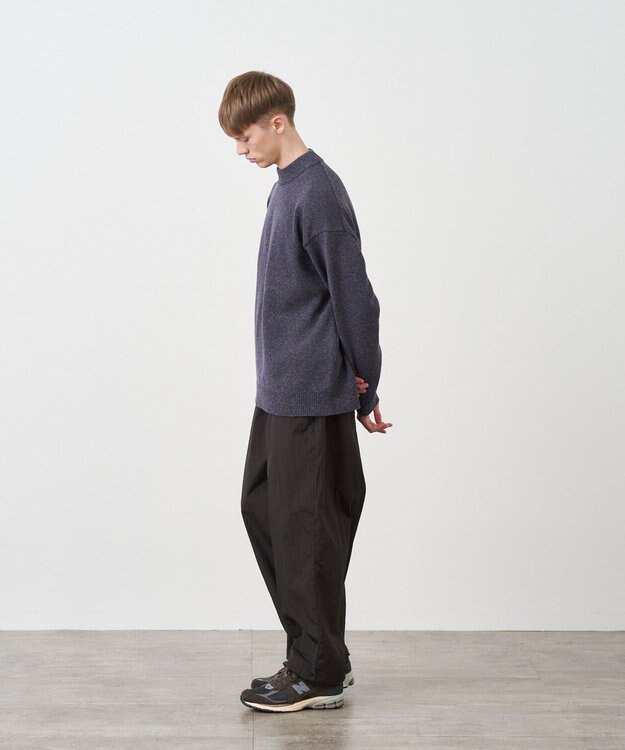 ATON WOOL MOULINE | モックネックセーター - UNISEX NAVY