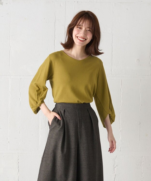 ANY 【洗濯機可】ボリュームスリーブニット ピスタチオ