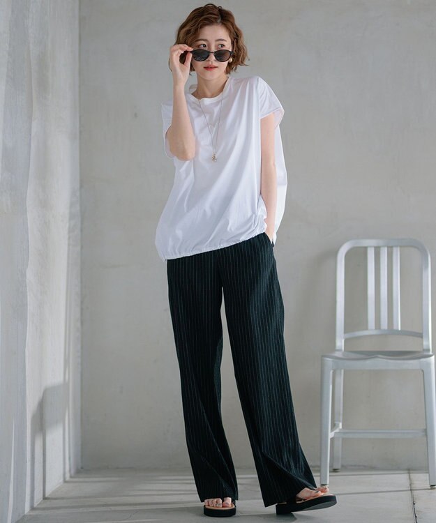 23区 S 【CLASSY.6月号掲載/洗える】リネンレーヨンストレッチ ワイドパンツ ブラックストライプ