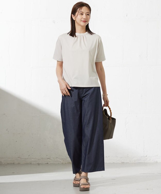 J.PRESS LADIES L 【接触冷感】プレーティングジャージー モックネック カットソー グレージュ系