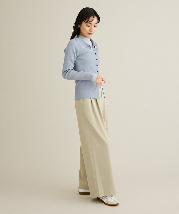 CRAFT STANDARD BOUTIQUE 襟付きコンパクトリブニットカーディガン Sax