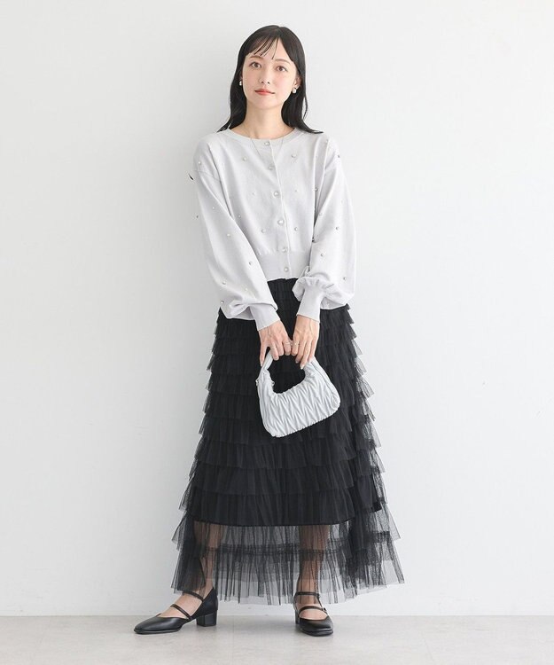 earth music&ecology パール＆ビジューカーディガン Gray