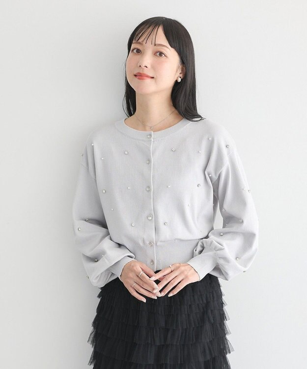 earth music&ecology パール＆ビジューカーディガン Gray