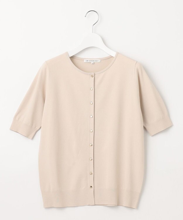 23区 【洗える】レーヨンポリエステルストレッチ 5分袖 カーディガン ベージュ系