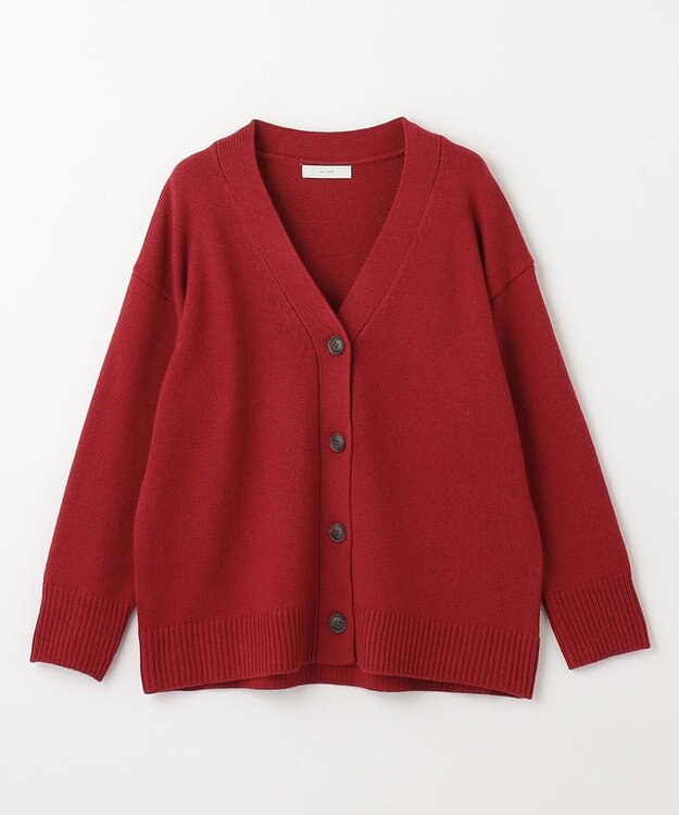 ANY 【洗濯機可】ラムウールVネック カーディガン レッド系