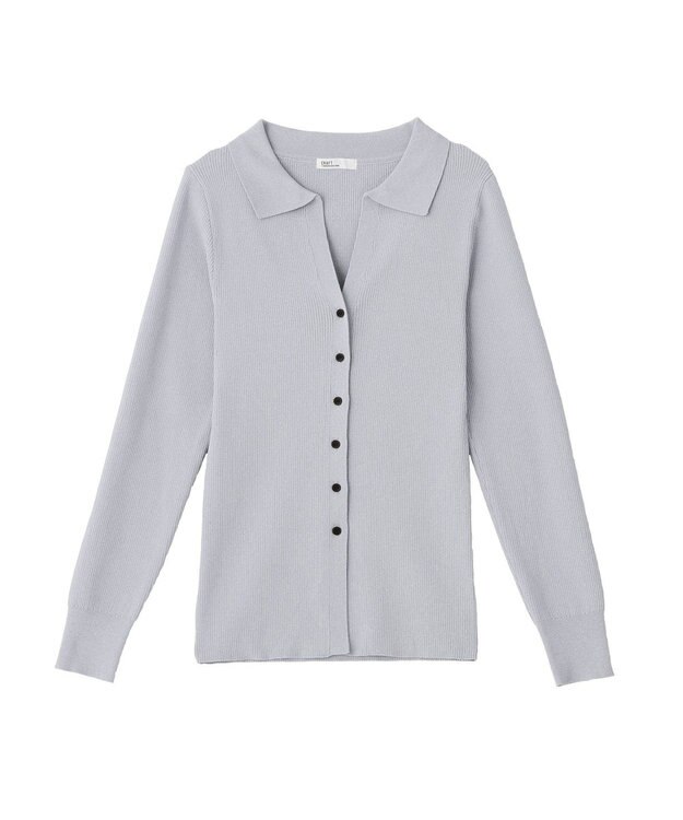 CRAFT STANDARD BOUTIQUE 襟付きコンパクトリブニットカーディガン Sax