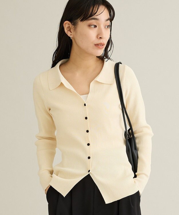 CRAFT STANDARD BOUTIQUE 襟付きコンパクトリブニットカーディガン Ivory